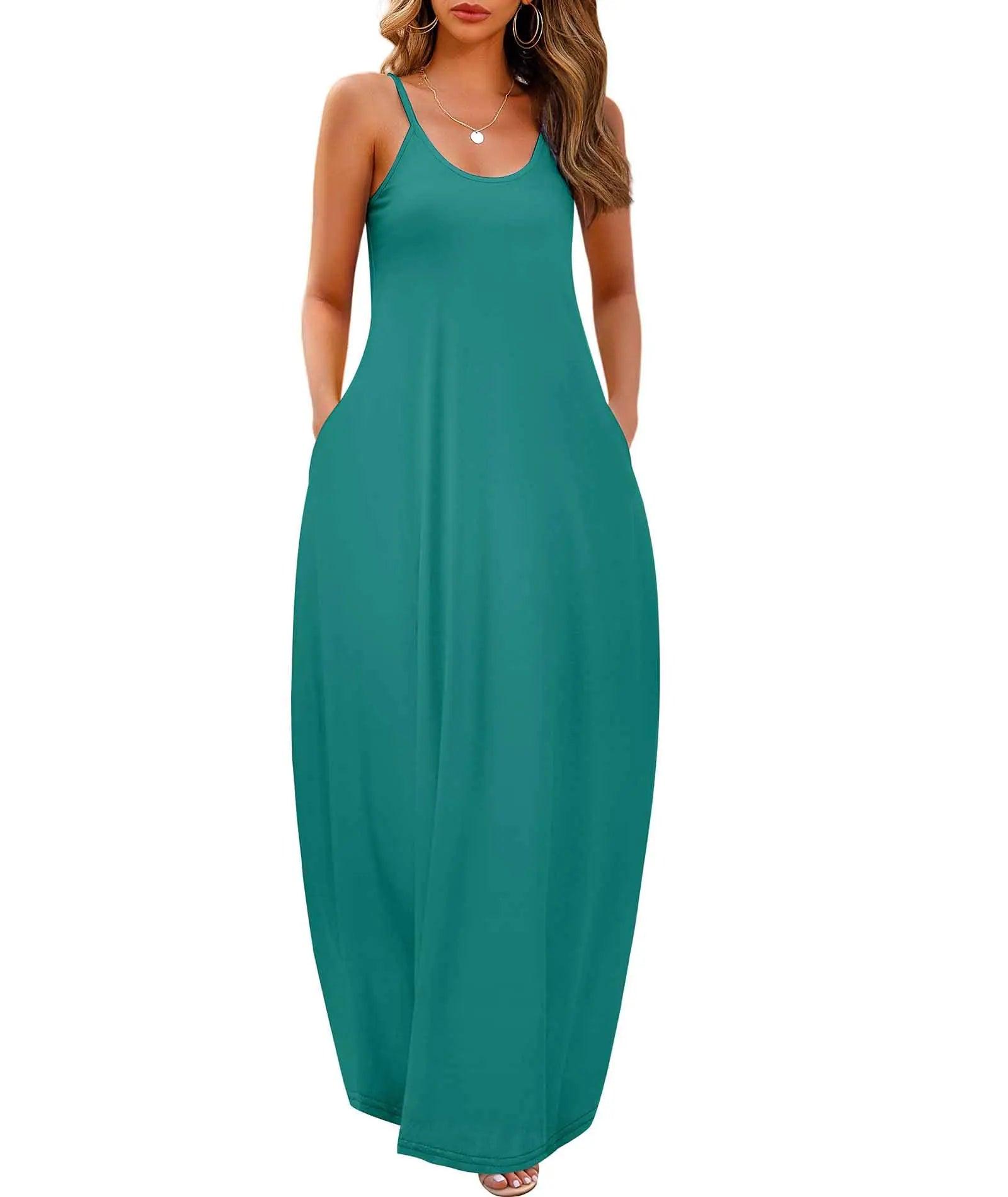 Wolddress Womens 2024 Casual Sleeveless Sundress Plus Size Loose Plain Long Summer Beach Maxi Dress with Pockets S-5X Large Gradient-babyblue Pink - Evallys.com