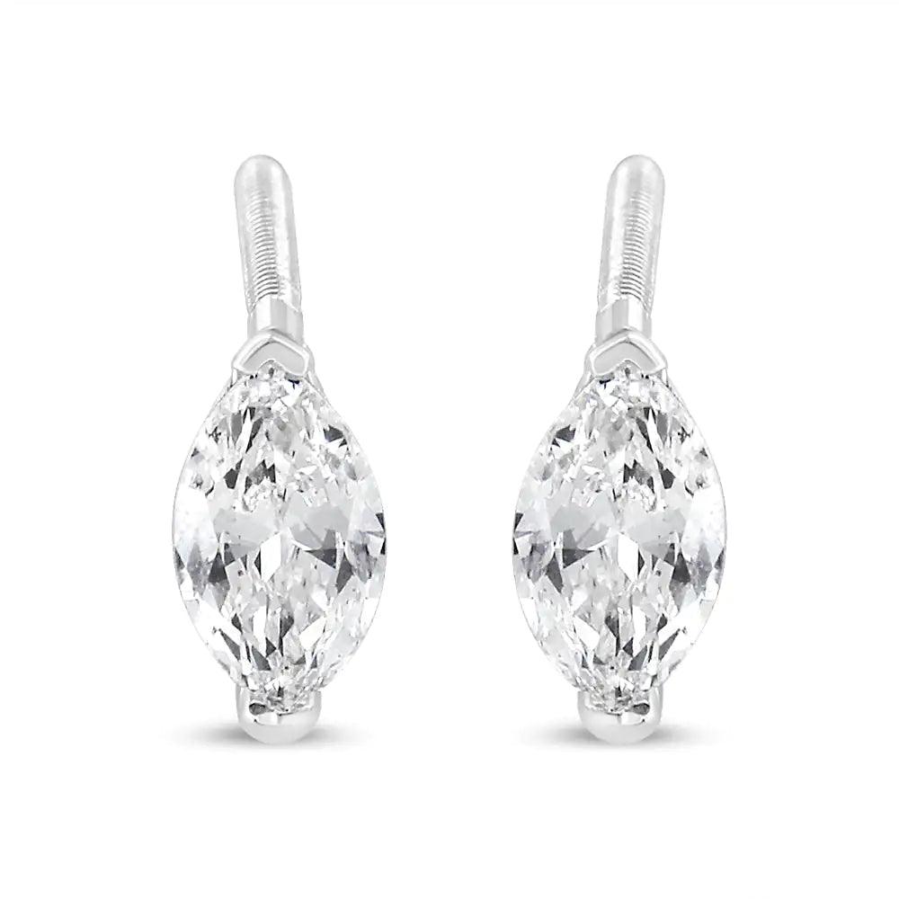 14K White Gold 1/2 Cttw 2 Prong Set Marquise Solitaire Lab Grown Diamond Stud Earrings (F-G Color, VS2-SI1 Clarity) - Evallys.com # #