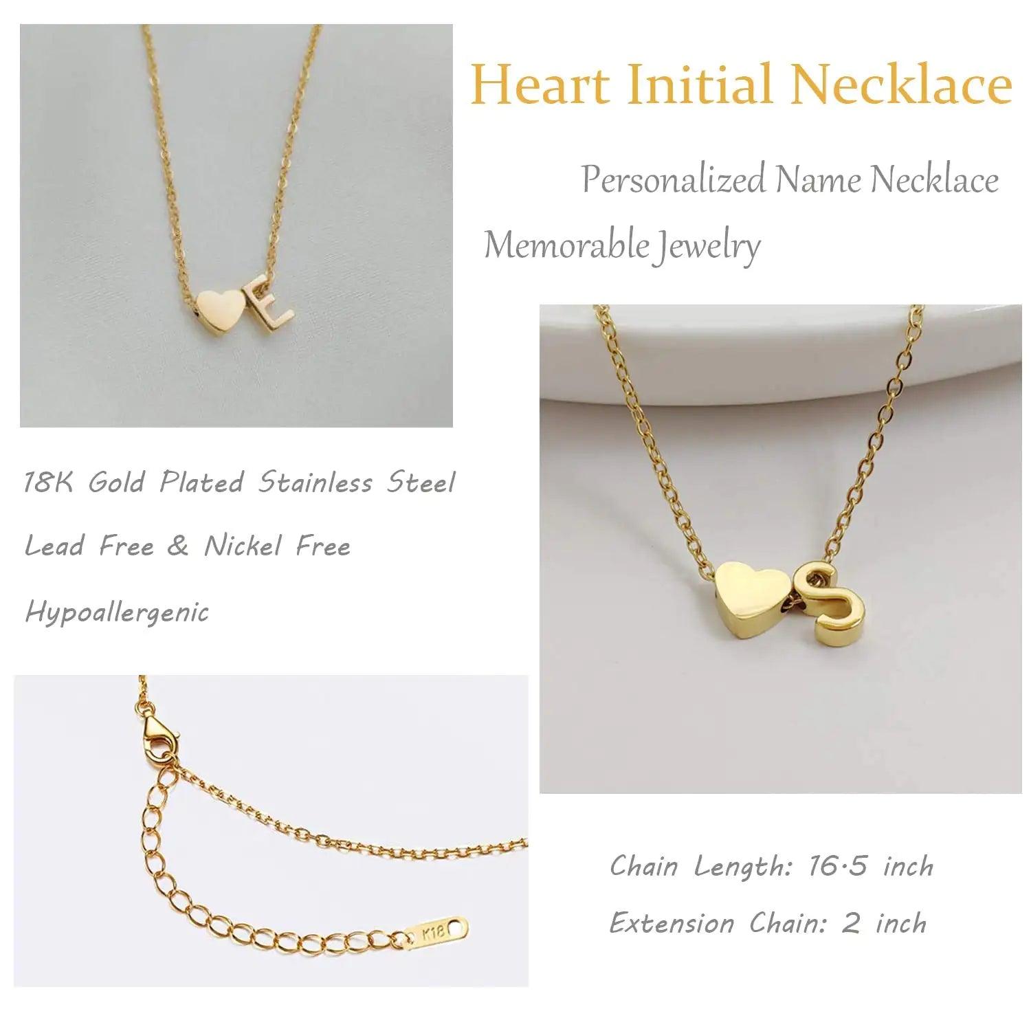 Glimmerst Initial Heart Necklace,18K Gold Plated Stainless Steel Tiny Heart Letter Necklace Personalized Monogram Name Necklace for Women R - Evallys.com # #