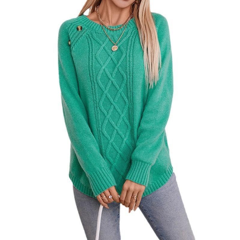 Women's Knitwear Button Loose Pullover Twisted Flower - Evallys.com # #