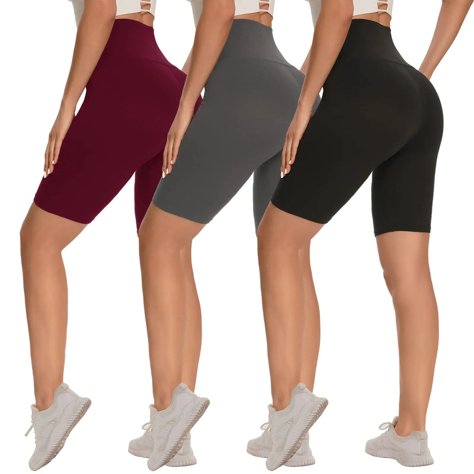 3 Pack Biker Shorts for Women – 8"/5"/3" High Waisted Tummy Control Workout Yoga Running Athletic Shorts 8 inch XX-Large Black/Dark Grey/Wine - Evallys.com # #