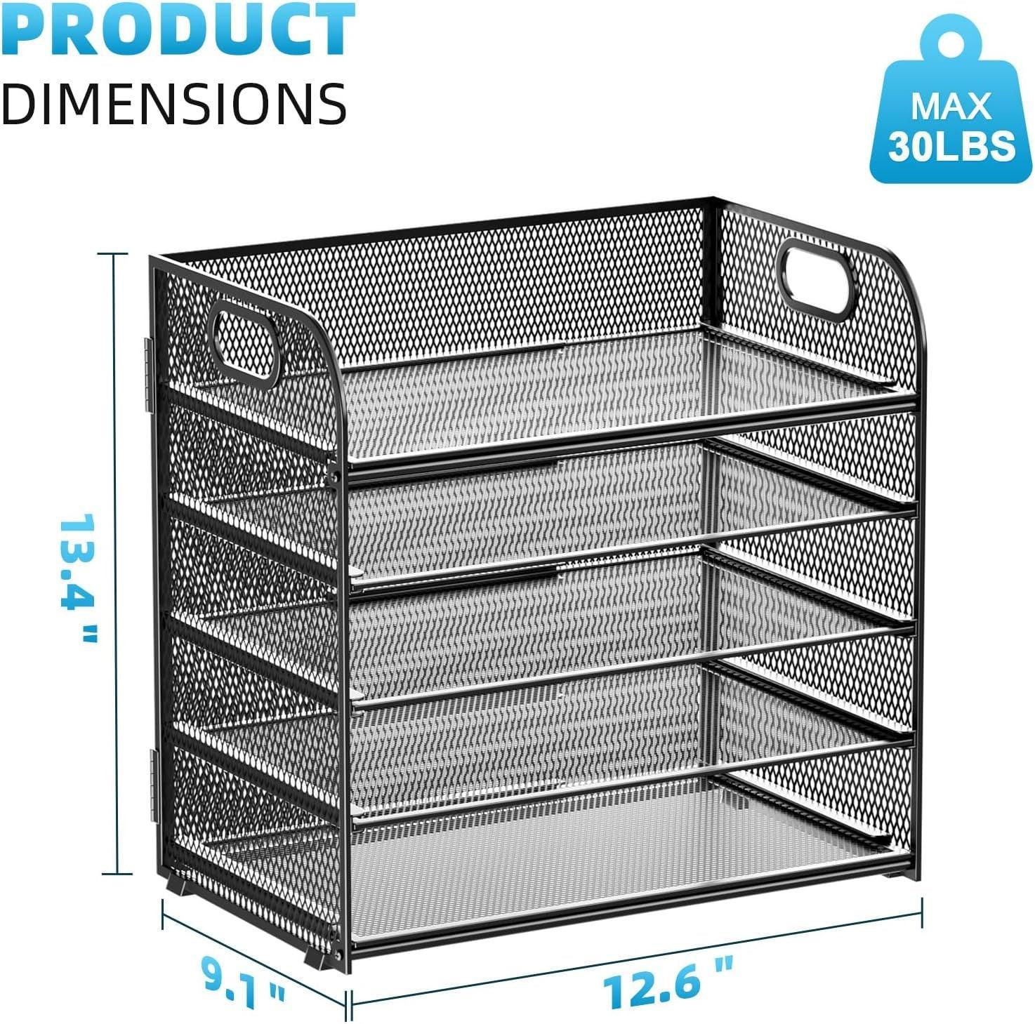 Marbrasse 2 Pack Desk Organizer with Handle, 5 Tier Paper Organizer Letter Tray Organizer, Mesh Desk File Organizer for Office, School and Home - Evallys.com # #