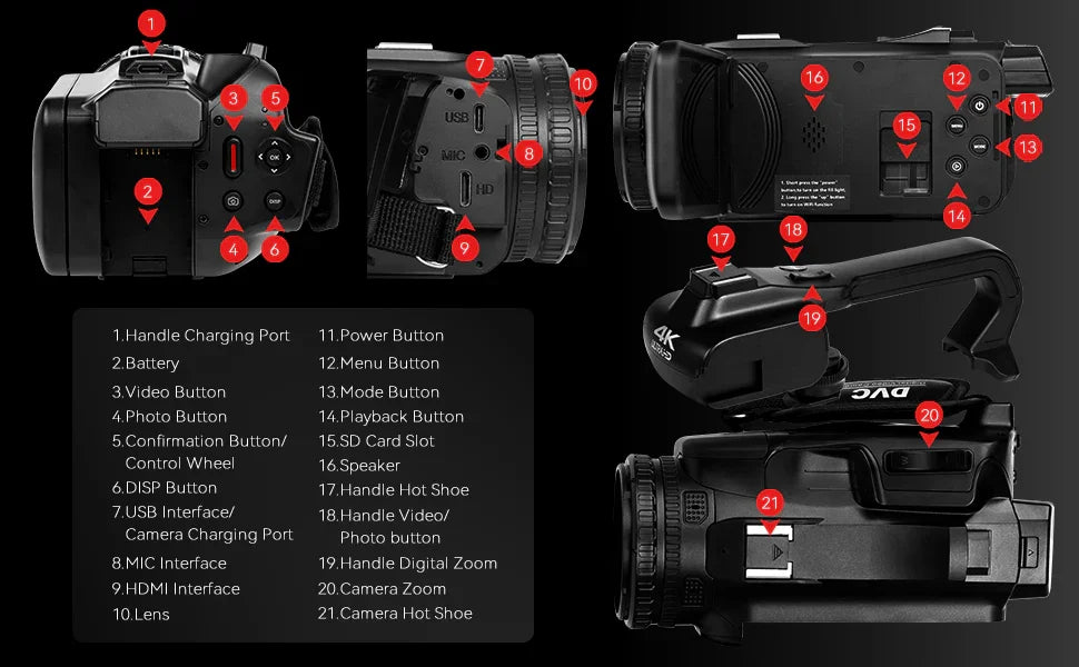UHD 4k Video Camera Camcorder with 18X Digital Zoom,64MP Digital Camera Recorder,4.0-inch Rotating Touchscreen,64GB SD Card,Micr - Evallys.com