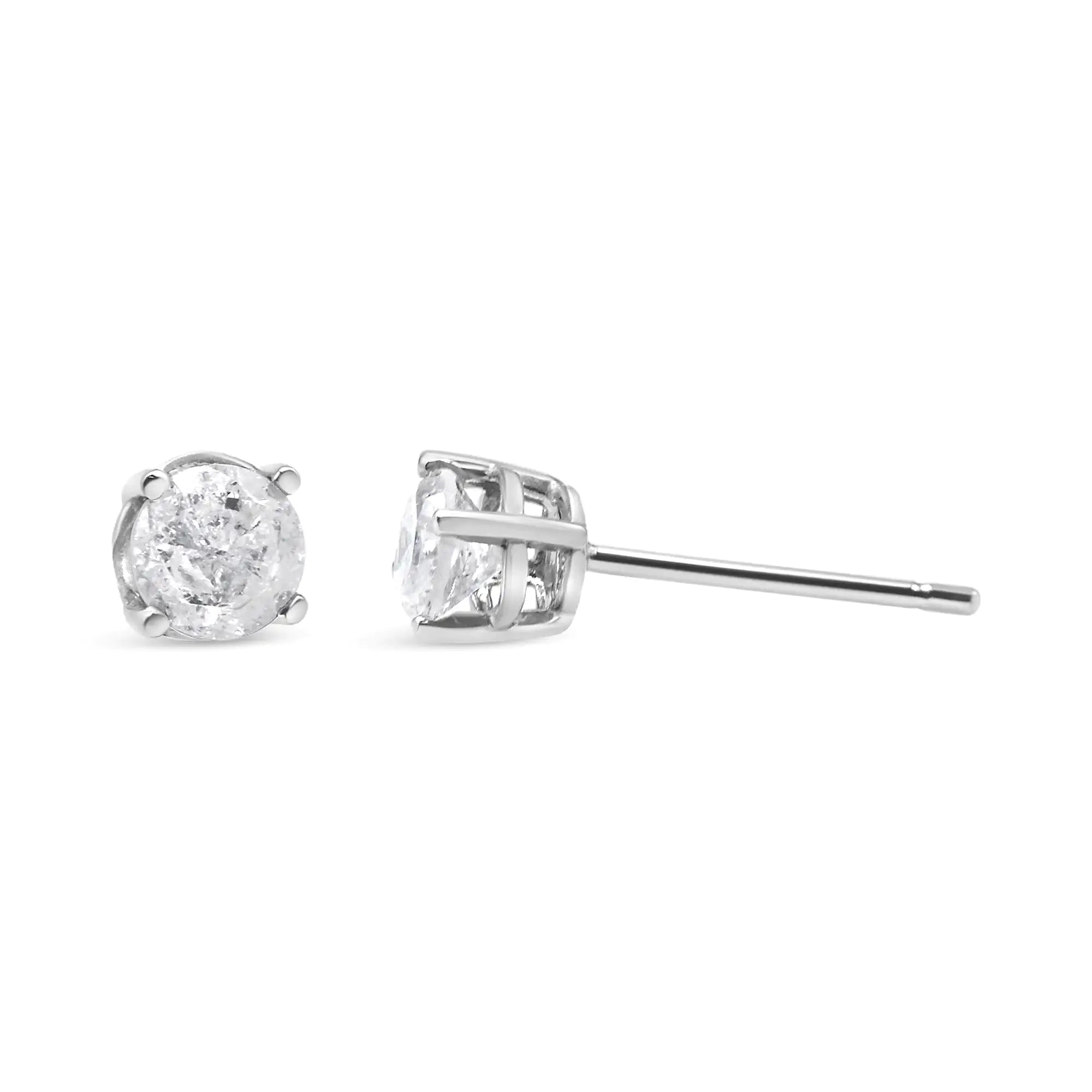 .925 Sterling Silver 4-Prong Round-cut "Salt and Pepper" Diamond Classic Stud Earrings (I-J Color, I3 Clarity) - Evallys.com # #