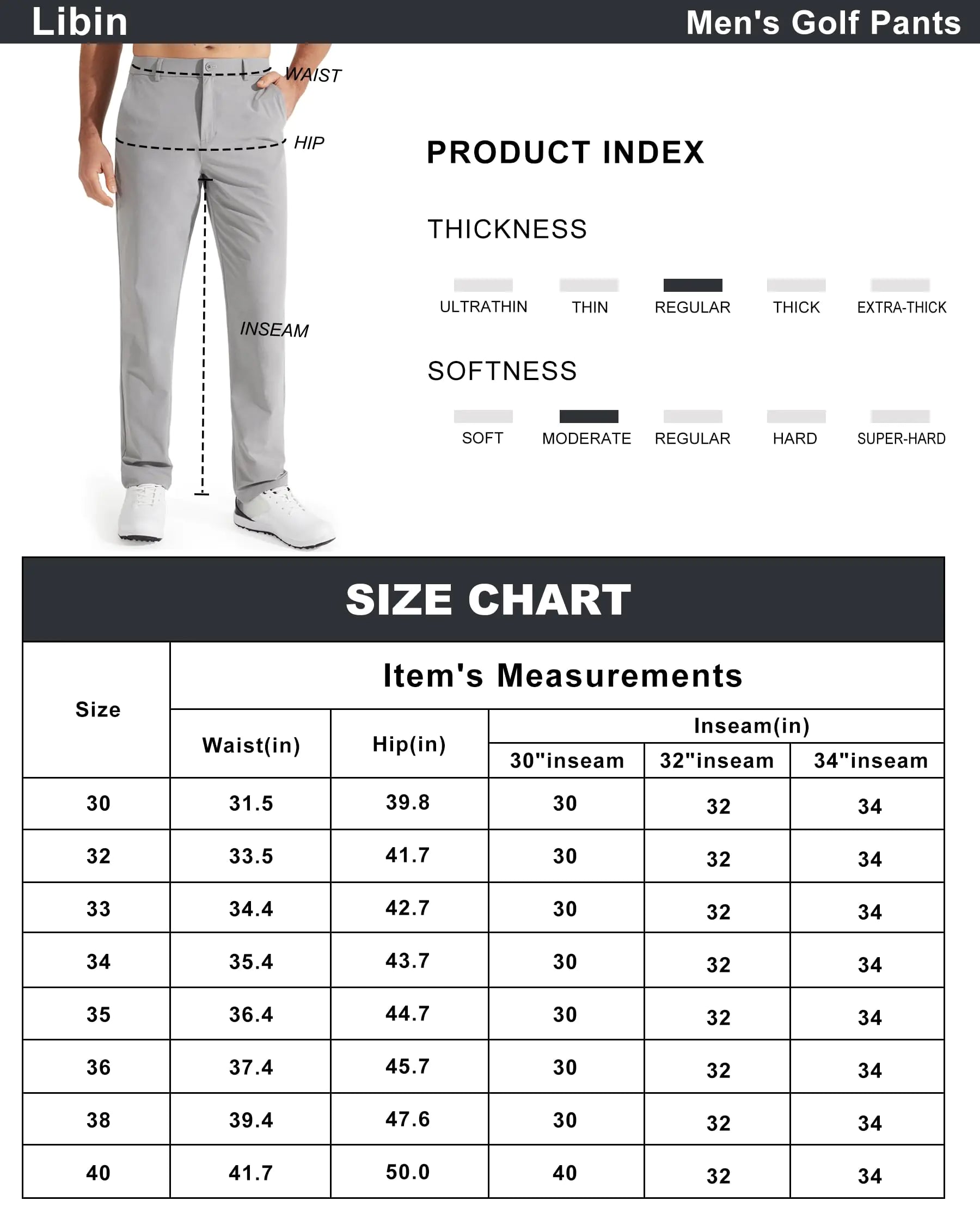 Libin Mens Golf Pants Stretch Work Dress Pants 30"/32"/34" Quick Dry Lightweight Casual Comfy Trousers with Pockets 36W x 30L White - Evallys.com # #