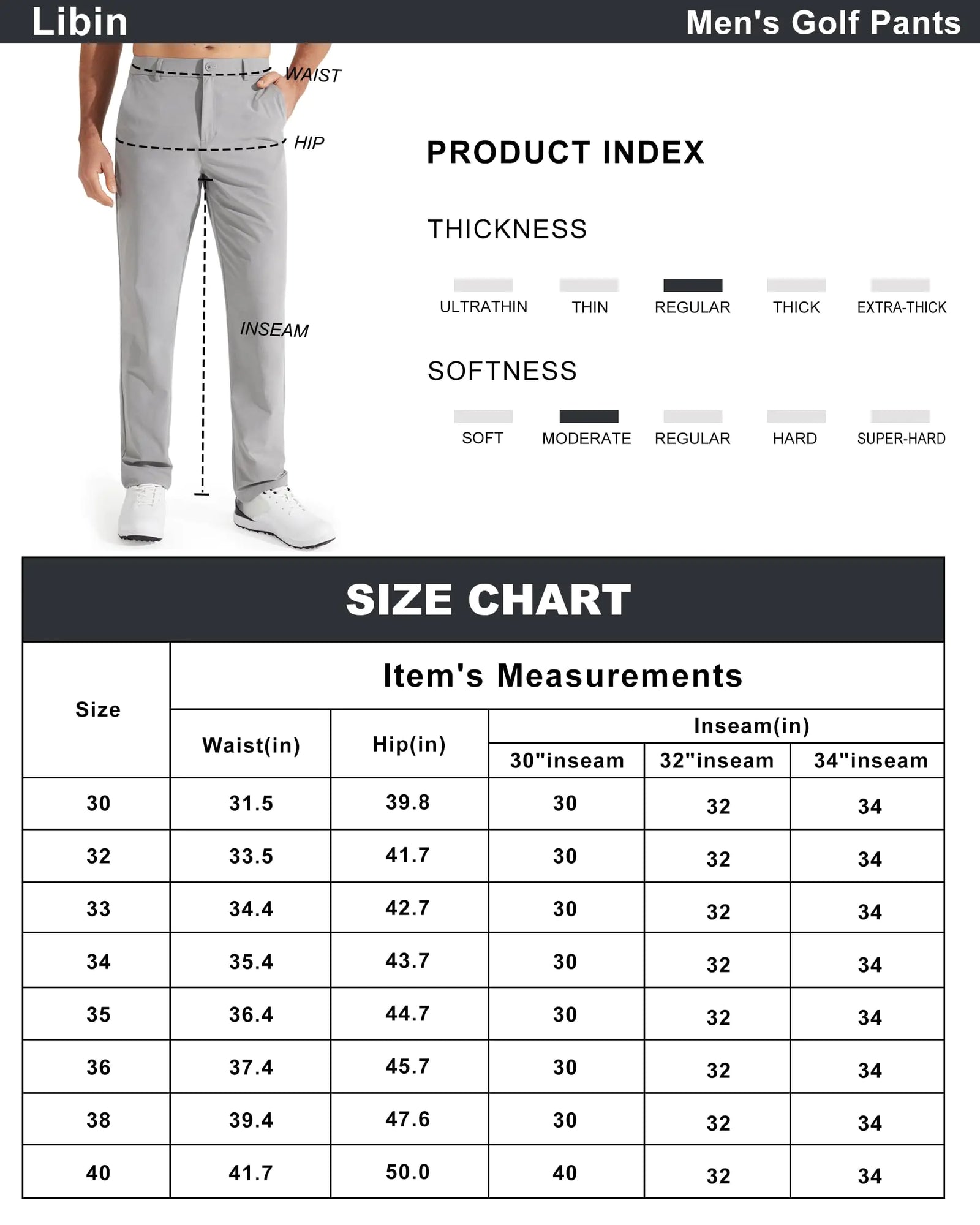 Libin Mens Golf Pants Stretch Work Dress Pants 30