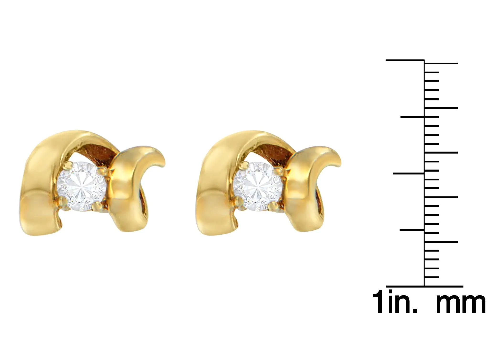 10K Gold 1/10 Cttw Round Brilliant-Cut Diamond Espira Swirls Solitaire Push Back Stud Earrings (I-J Color, I1-I2 Clarity) - Evallys.com # #