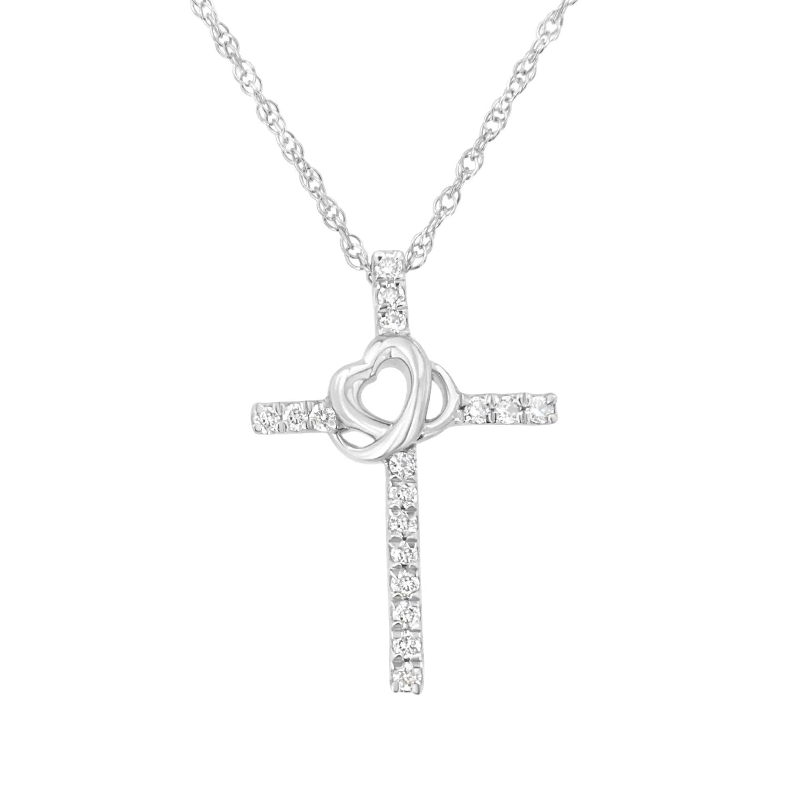 .925 Sterling Silver 1/4 cttw Lab Grown Diamond Cross Pendant Necklace (F-G Color, VS2-SI1 Clarity) - Evallys.com # #