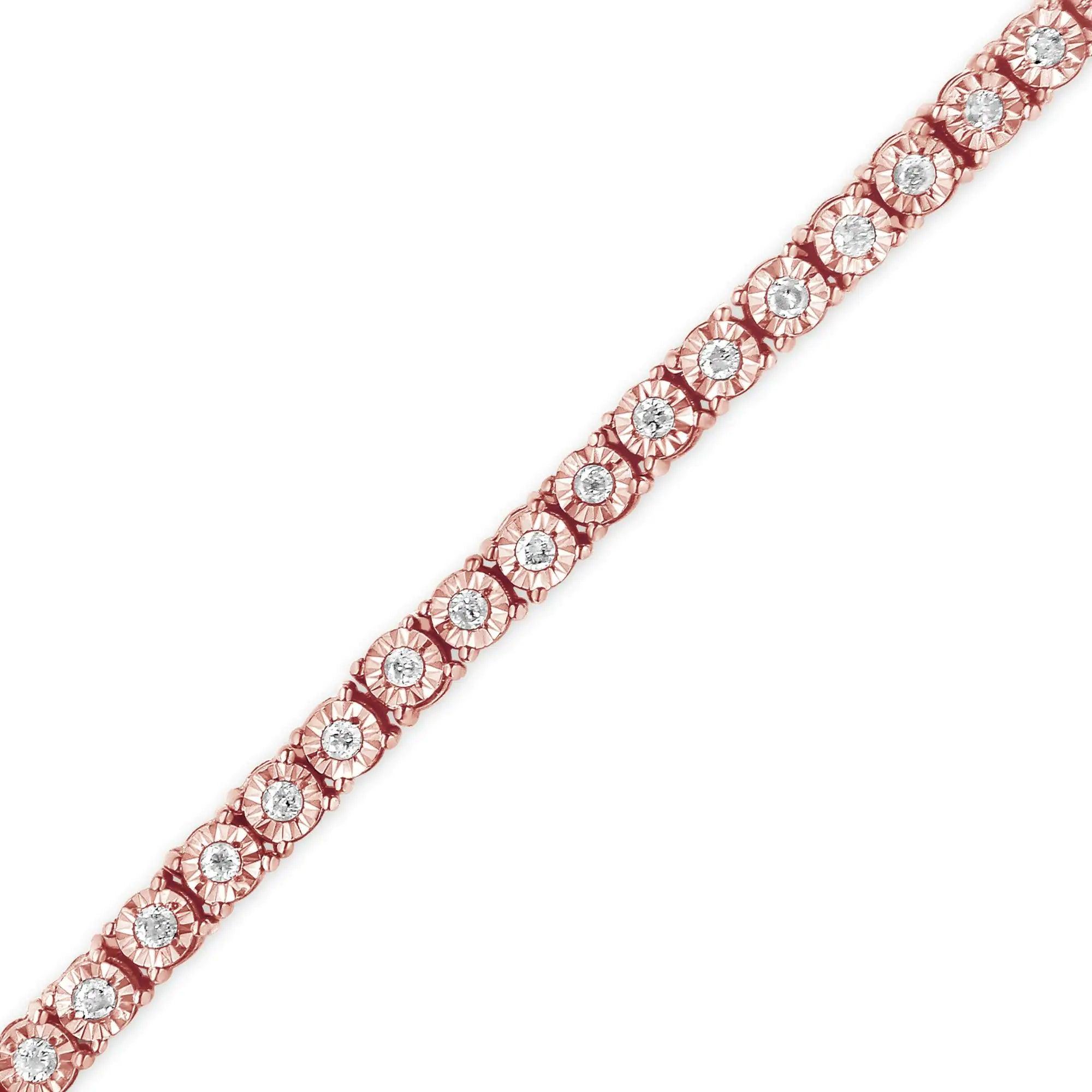 .925 Sterling Silver 1.0 Cttw Miracle-Set Diamond Round Faceted Bezel Tennis Bracelet (I-J Color, I3 Clarity) - Evallys.com