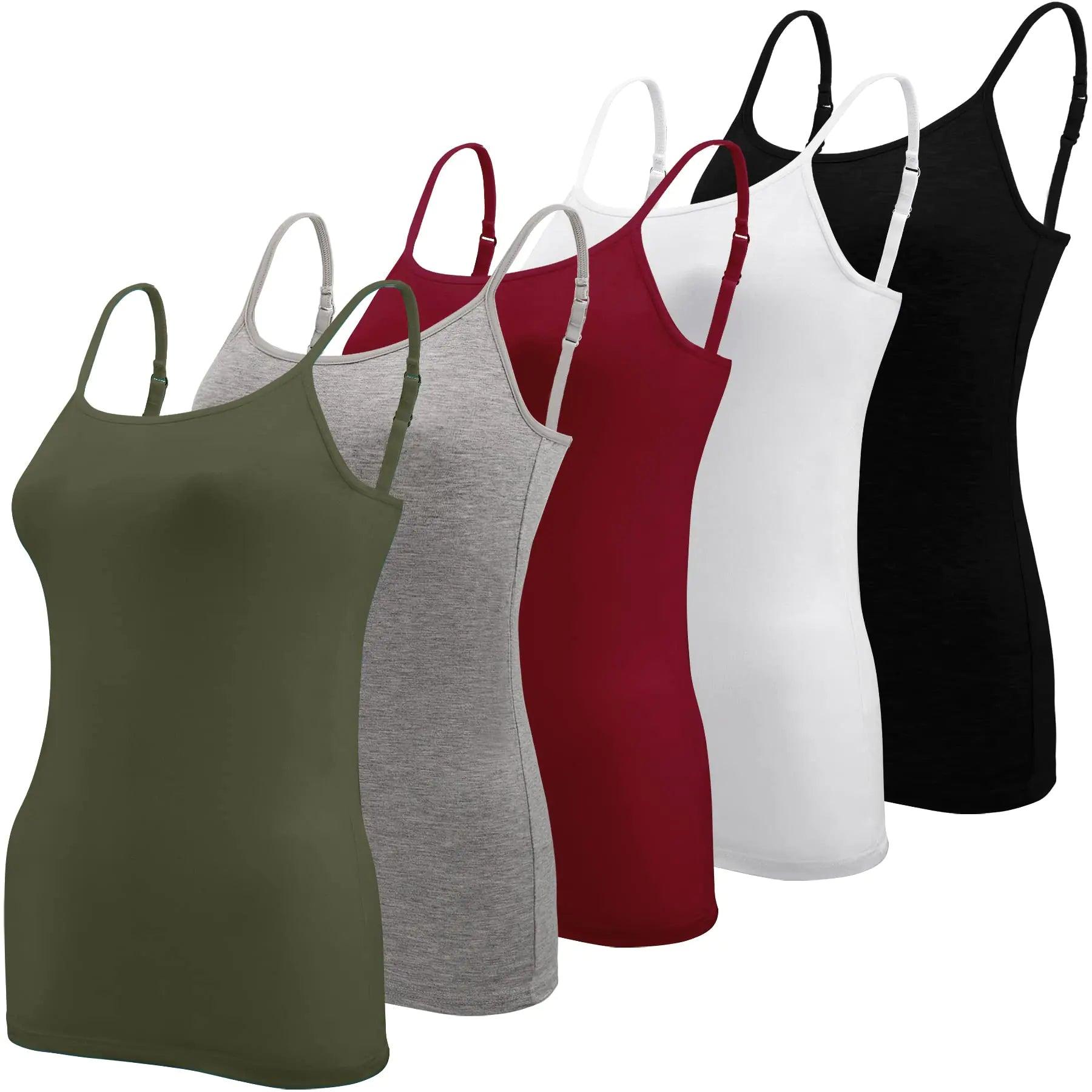 BQTQ 5 Pcs Women's Camisole Tank Top Undershirt Spaghetti Strap Basic Camisoles Large Black, White, Gray, Army Green, Darkred - Evallys.com # #