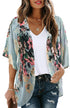 Women's Floral Print Puff Sleeve Kimono Cardigan Loose Cover Up Casual Blouse Tops Small Orange Black - Evallys.com