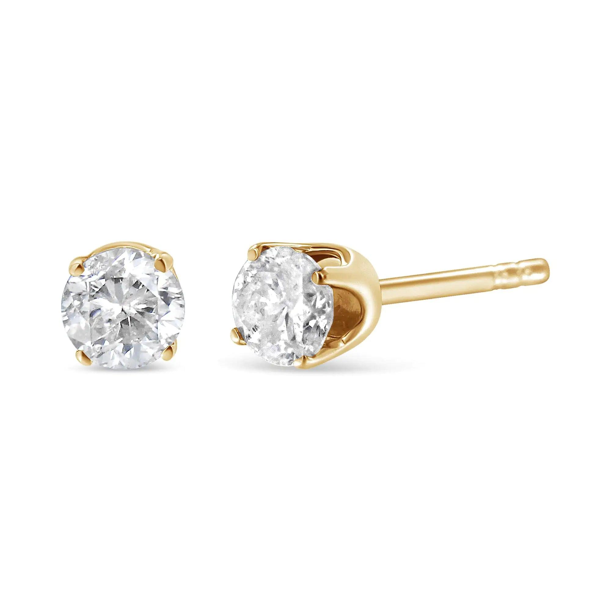 14K Yellow Gold 3/8 Cttw Round Brilliant-Cut Diamond Classic 4-Prong Stud Earrings (K-L Color, SI1-SI2 Clarity) - Evallys.com # #