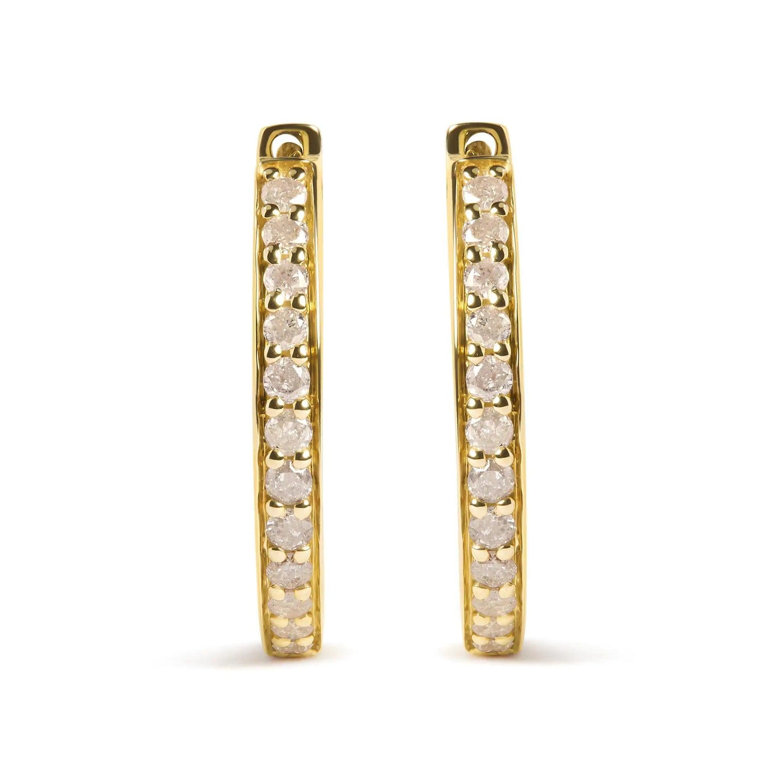 10K Yellow Gold 1/2 Cttw Round-Cut Diamond Hoop Earrings (I-J Color, I2-I3 Clarity) - Evallys.com # #