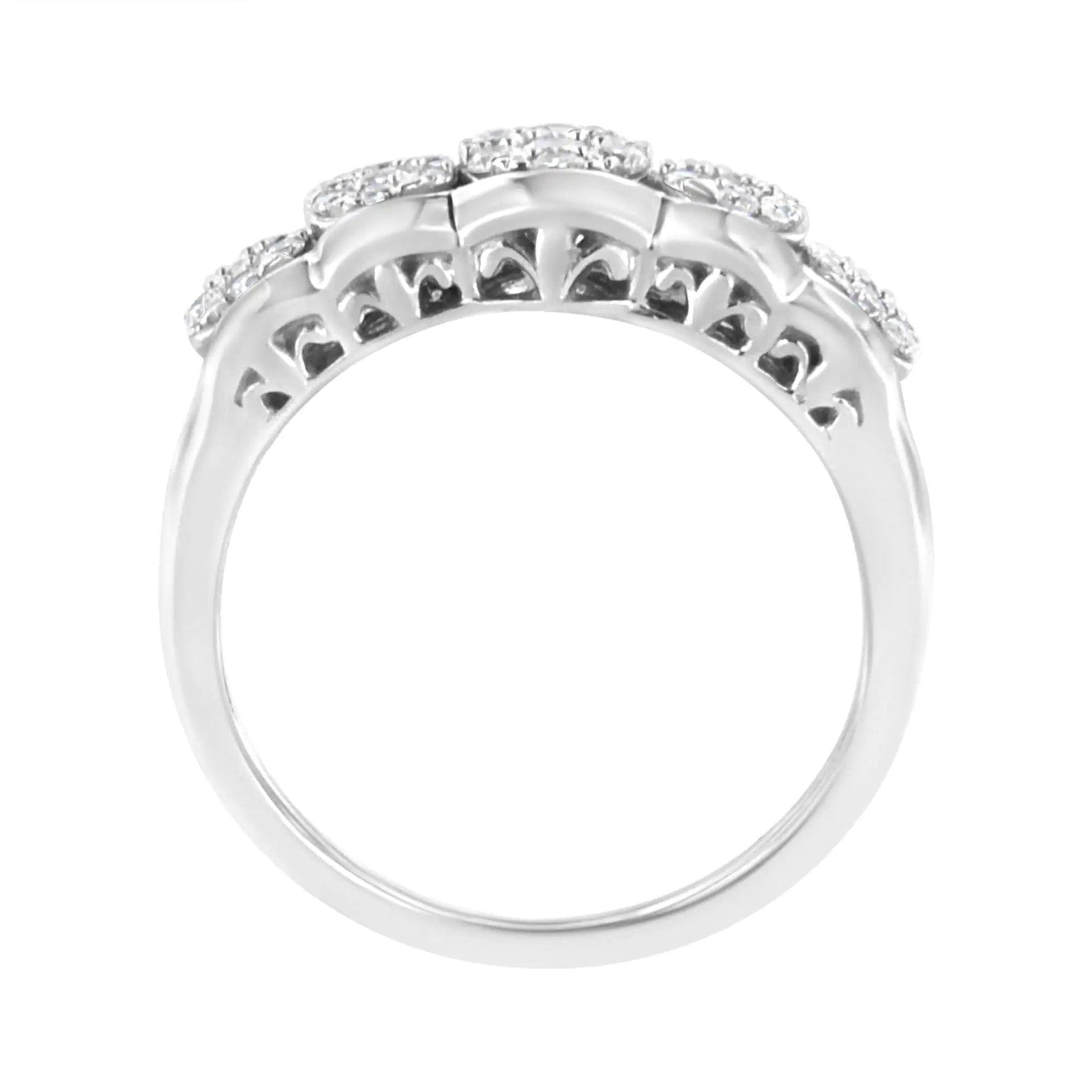 .925 Sterling Silver 1/2 cttw Lab Grown Diamond 5 Flower Ring (F-G Color, VS2-SI1 Clarity) - Evallys.com # #