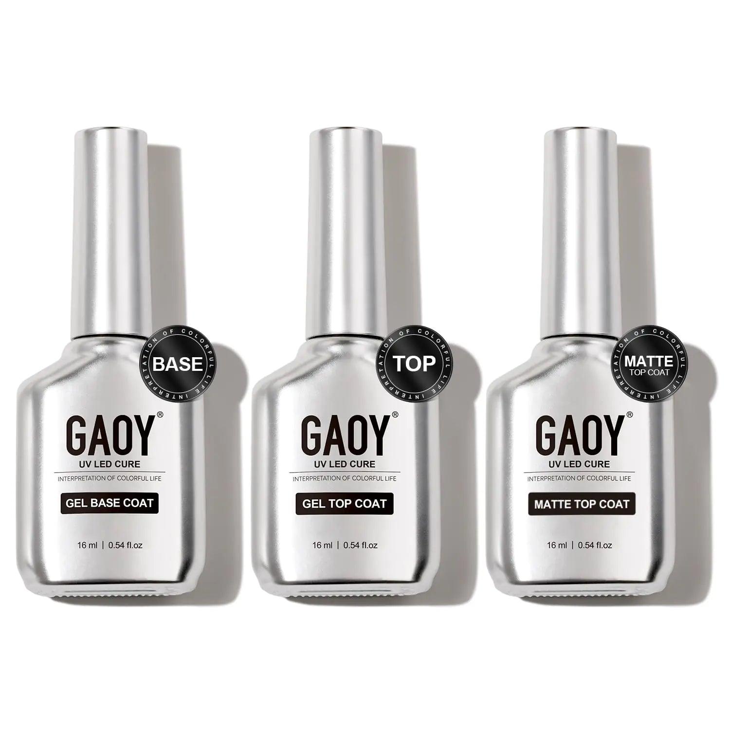 GAOY Gel Top Coat, Matte Top Coat and Base Coat Set, 3 Pcs 16ml Glossy Matte No Wipe Combination for UV Light Cure Gel Nail Polish - Evallys.com # #