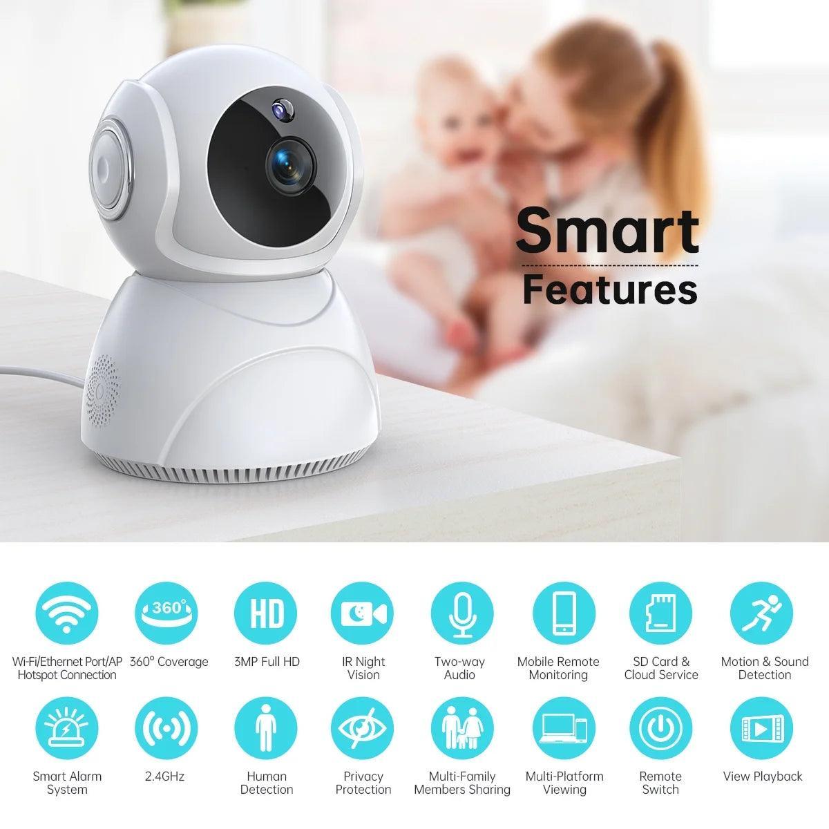 Baby Monitor -3K 5MP Video Baby Monitor with Camera and Audio - Baby Monitor Wifi Smartphone with Night Vision, Video Recording, App Control, Motion Detection/Tracking, 2-Way Audio - Evallys.com # #