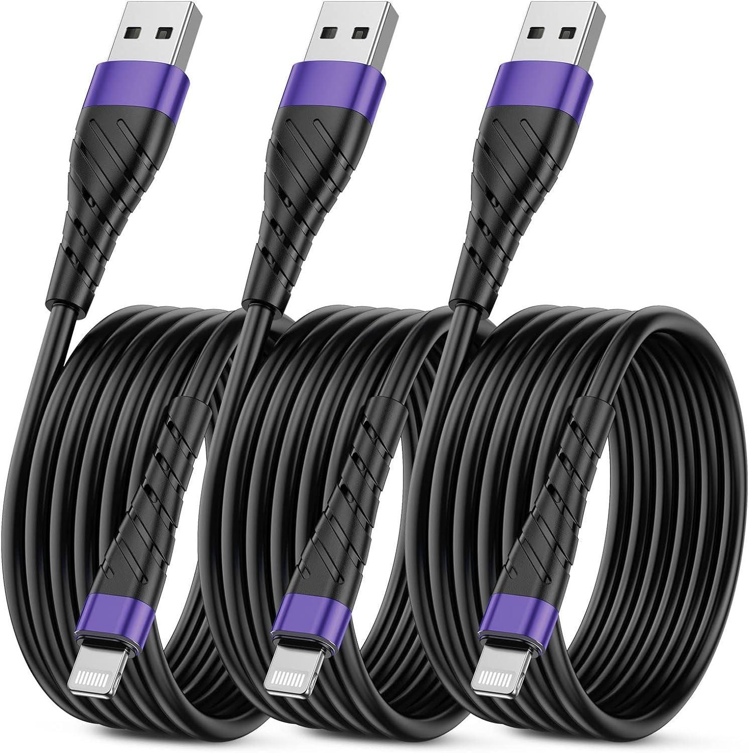 OIITH Apple Mfi Certified Iphone Charger Cable 3 Pack 10 Ft, Extra Long Lightning Charging Cord, Fast 2.4A Iphone USB Cord Compatible with Iphone12/11/Xs/Max/Xr/X/8/8P/7P/6/Ipad - Evallys.com # #