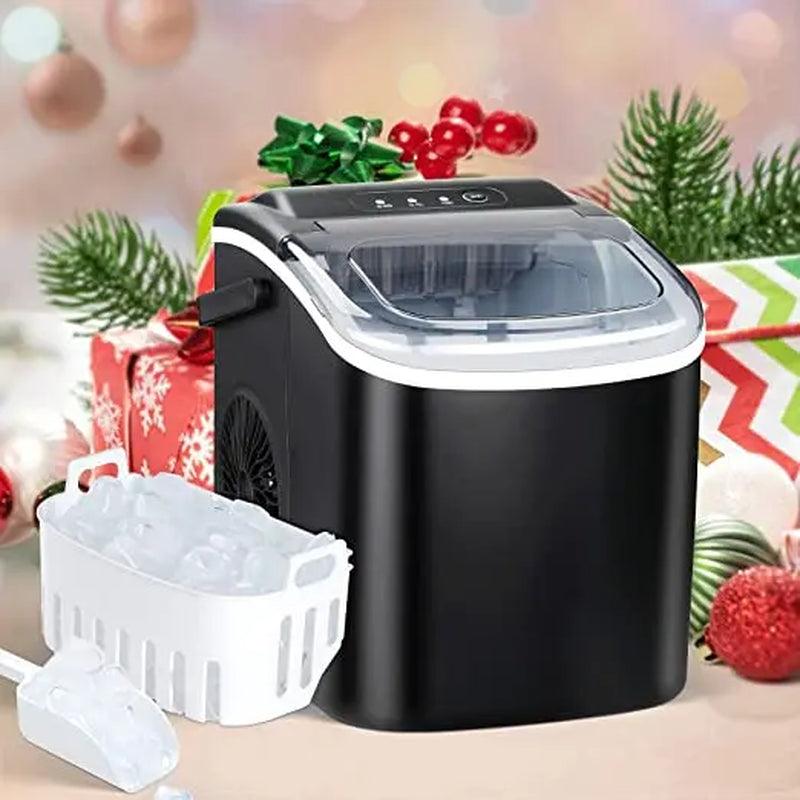 Simple Deluxe Ice Maker Machine for Countertop, 26Lbs Ice/24Hrs, 9 Ice Cubes Ready in 6 Mins, Self-Clean, with Scoop and Basket Kitchen Lightweight Utensils Portable - Evallys.com # #