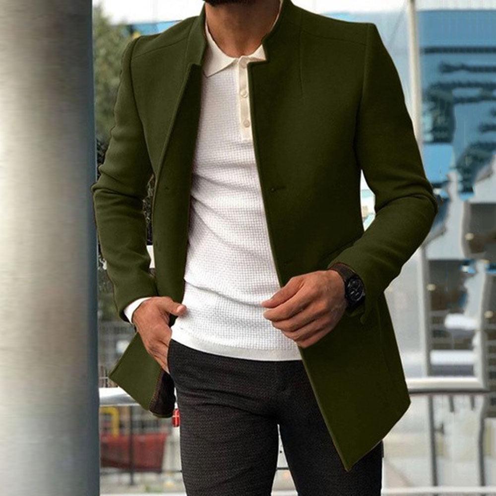 Men's Slim Coat Fashion Single-breasted Solid Color Business Jackets Fall And Winter Tops Outwear Clothing - Evallys.com # #