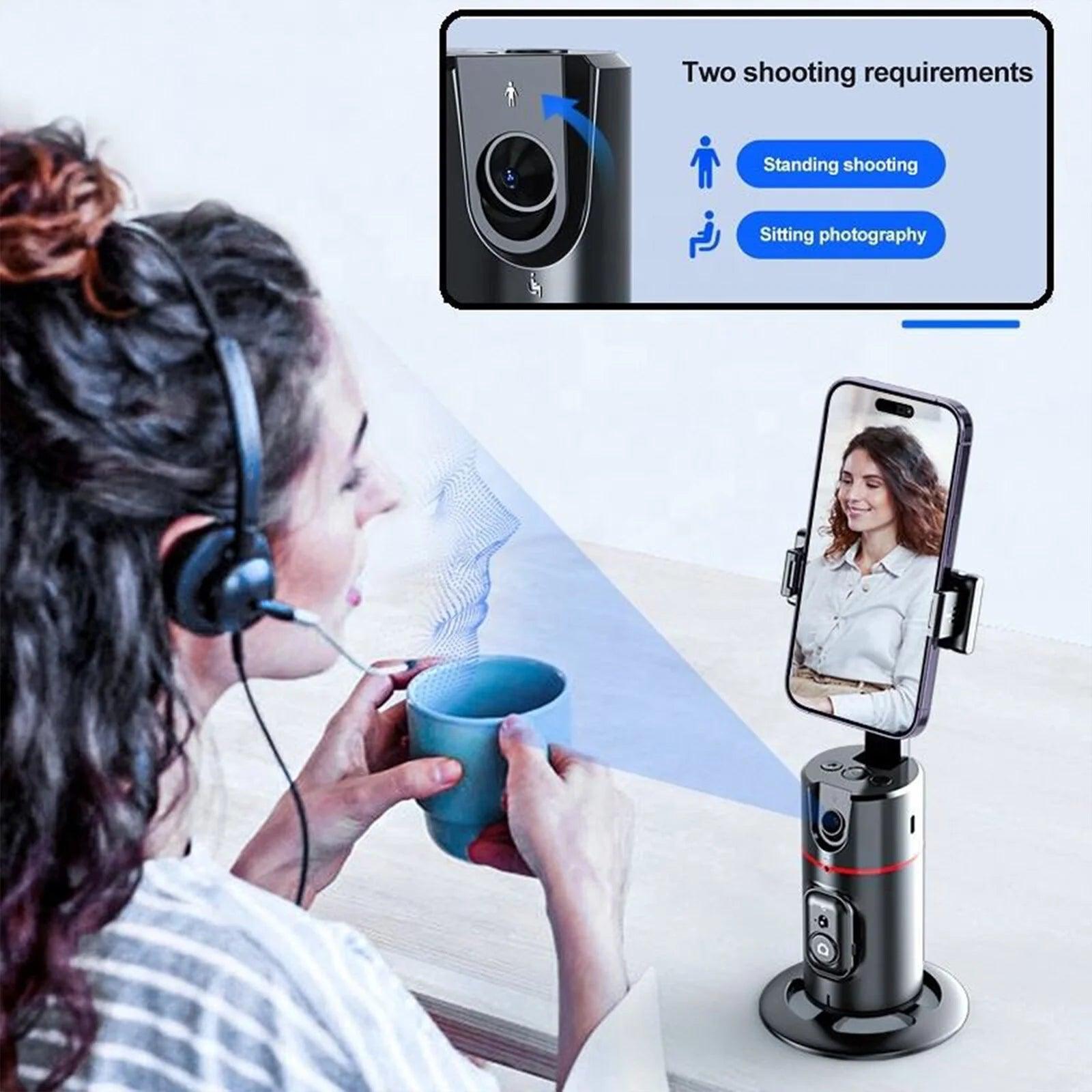 Ohhgo Auto Face Tracking Phone Holder Tripod, No App Required, 360° Rotation Smart Face Body Tracking Tripod Selfie Phone Camera Mount Cell Phone Stand for TIK Tok, Vlog, Live Streaming, Youtube Video - Evallys.com # #