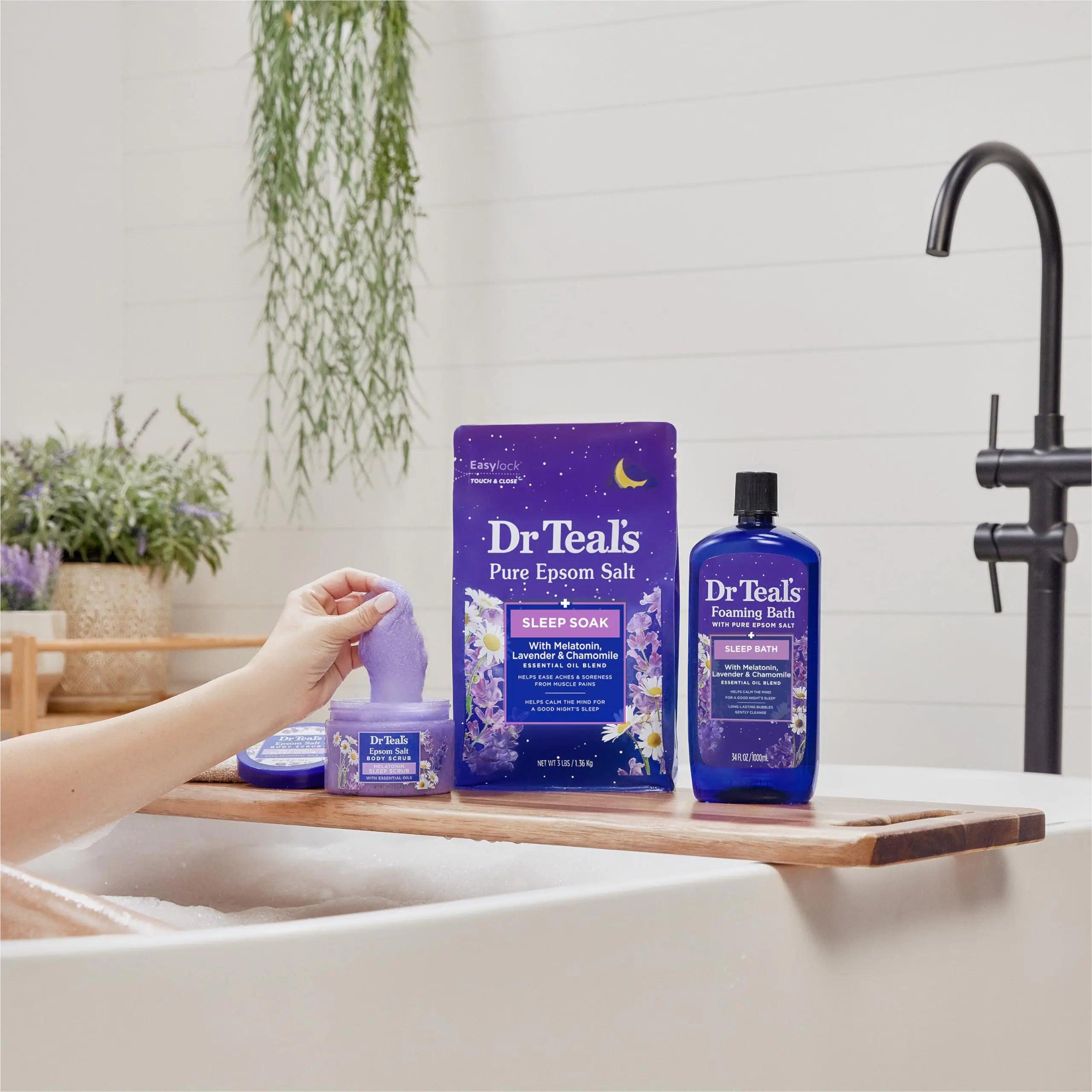 Dr Teal's Foaming Bath with Pure Epsom Salt, Sleep Blend with Melatonin, Lavender & Chamomile Essential Oils, 34 Fl Oz (Pack of 4) (Packaging May Vary) - Evallys.com # #