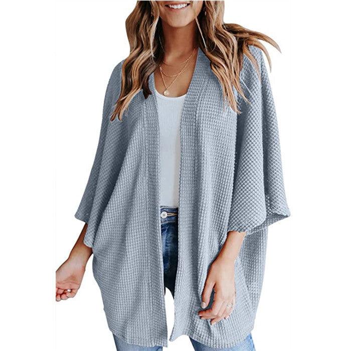 Bat Sleeve Waffle Gerson Women's Cardigan - Evallys.com # #