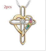 Cross Love Colorful Imitatio Gemstone Pendant Alloy Clavicle Chain - Evallys.com # #