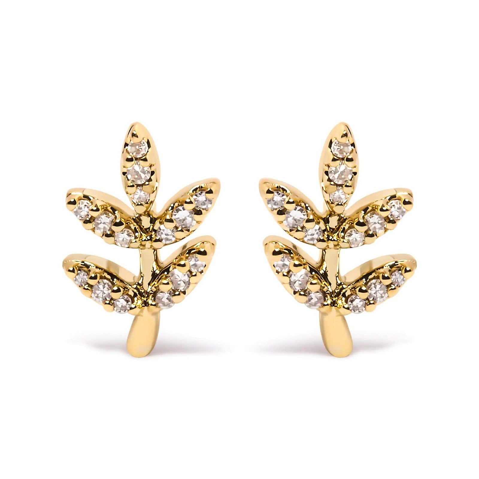 10K Yellow Gold 1/10 Cttw Diamond Accented Leaf and Branch Stud Earrings (H-I Color, I1-I2 Clarity) - Evallys.com # #