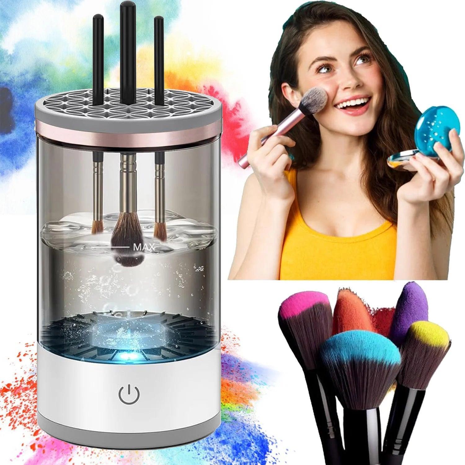 Electric Makeup Brush Cleaner, Cosmetic Brush Cleaner, Automatic Spinning Makeup Brush Cleaner for All Size Makeup Brush, Gift for Women Wife Friend - Evallys.com # #