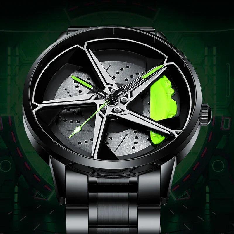 Sports Car Wheel Hub Men Watch Waterproof Rotate Watches Rim Watch Spinning Men'S Sports 360° Rotate Wheel Watches for Men Clock - Evallys.com # #