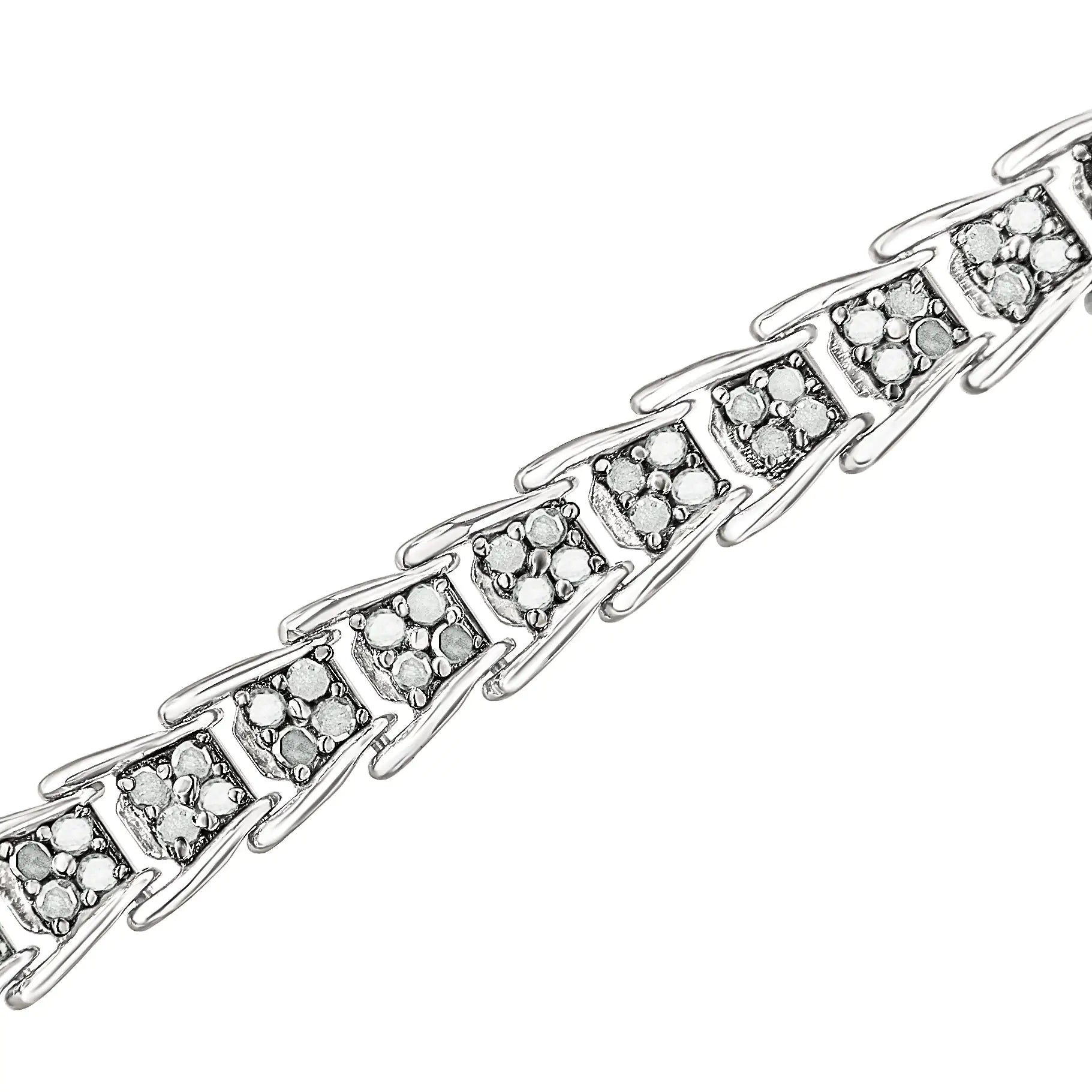 .925 Sterling Silver 2.0 Cttw Diamond Fan-Shaped Fancy Chevron Link Tennis Bracelet (I-J Color, I3 Clarity) - 7" - Evallys.com # #