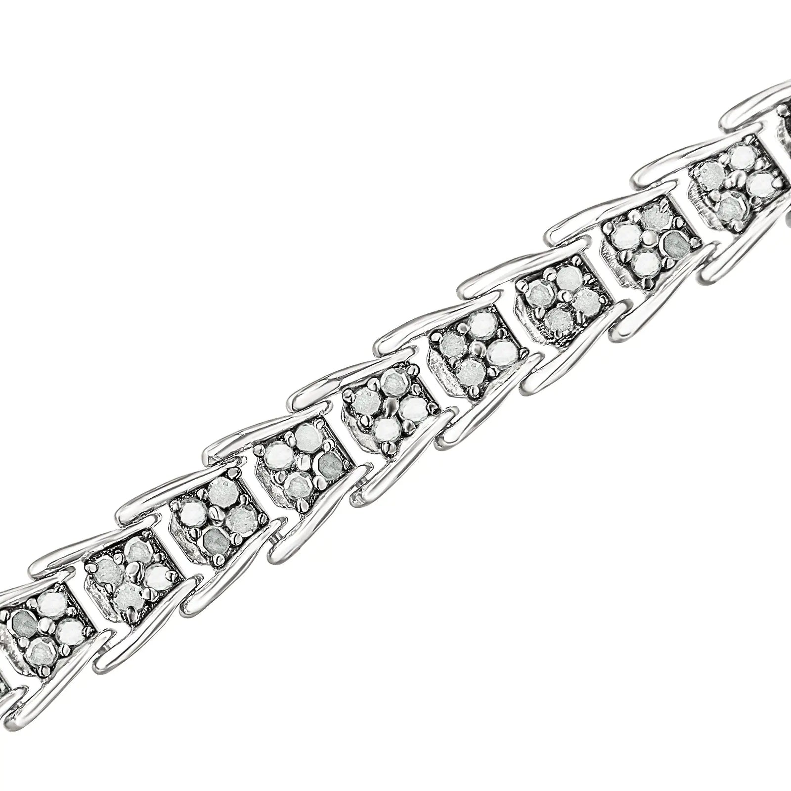 .925 Sterling Silver 2.0 Cttw Diamond Fan-Shaped Fancy Chevron Link Tennis Bracelet (I-J Color, I3 Clarity) - 7