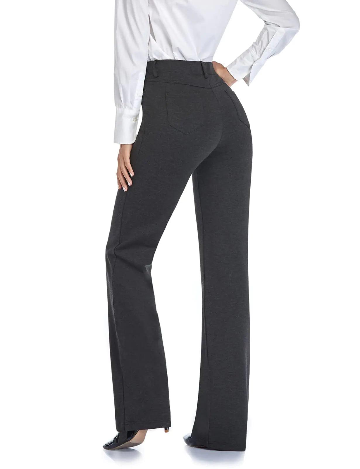 Tapata Women's 28''/30''/32''/34'' Stretchy Bootcut Dress Pants with Pockets Tall, Petite, Regular for Office Work Business Large Long Charcoal - Evallys.com # #