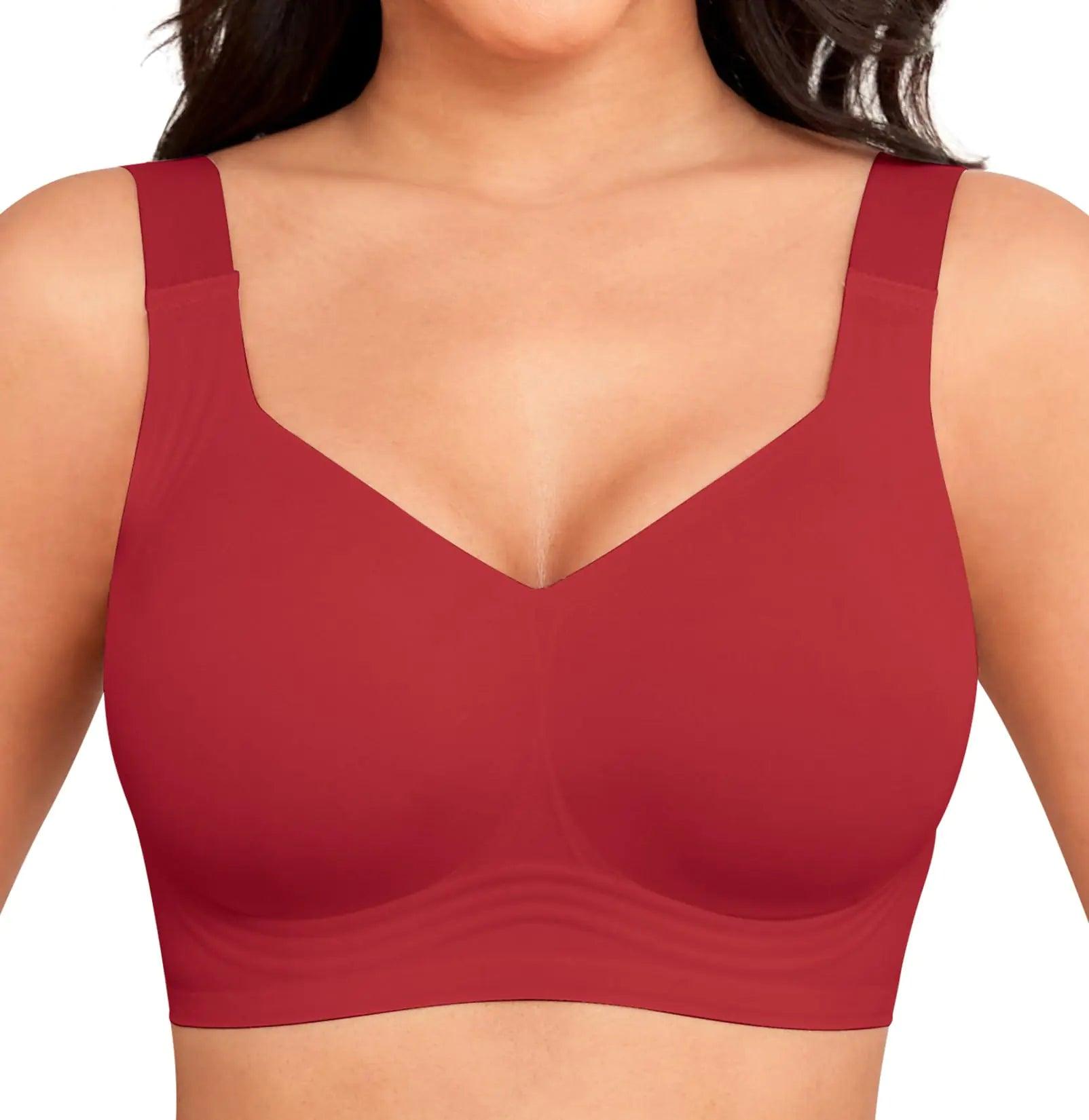 Women Wirefree Bras for Women Full Coverage No Underwire Everyday Bras Comfortable Wireless Padded Bras 5X-Large Red - Evallys.com # #