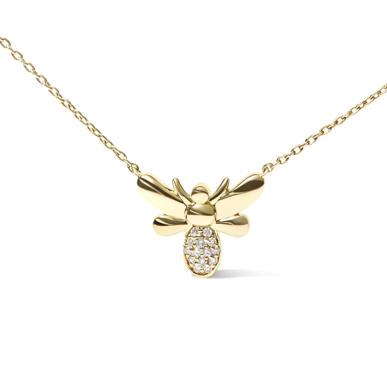 10K Yellow Gold Diamond Accented Bumble Bee Pendant 18