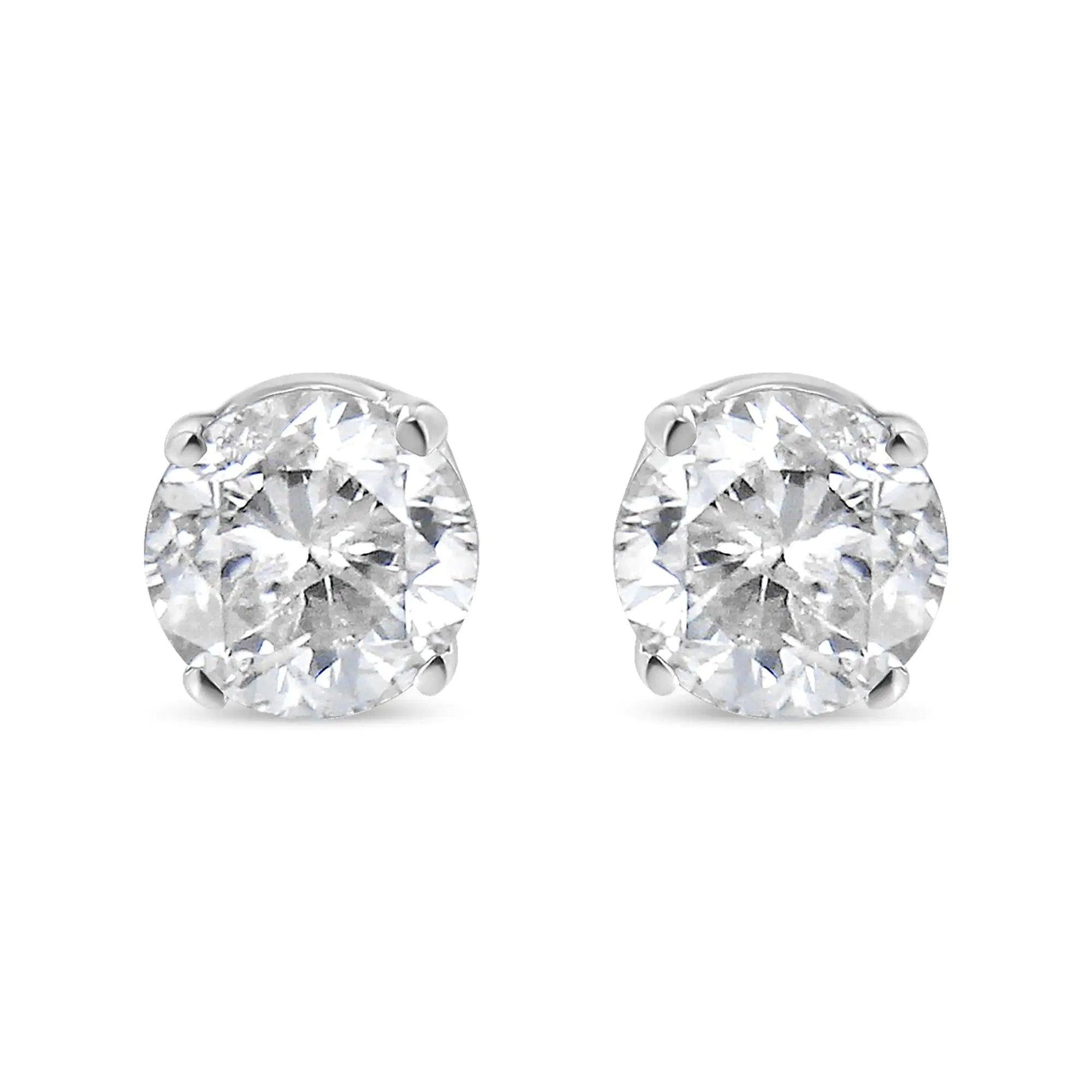 10K White Gold 3/8 Cttw Round Brilliant-Cut Near Colorless Near Colorless Diamond Classic 4-Prong Stud Earrings (I-J Color, I1-I2 Clarity) - Evallys.com # #