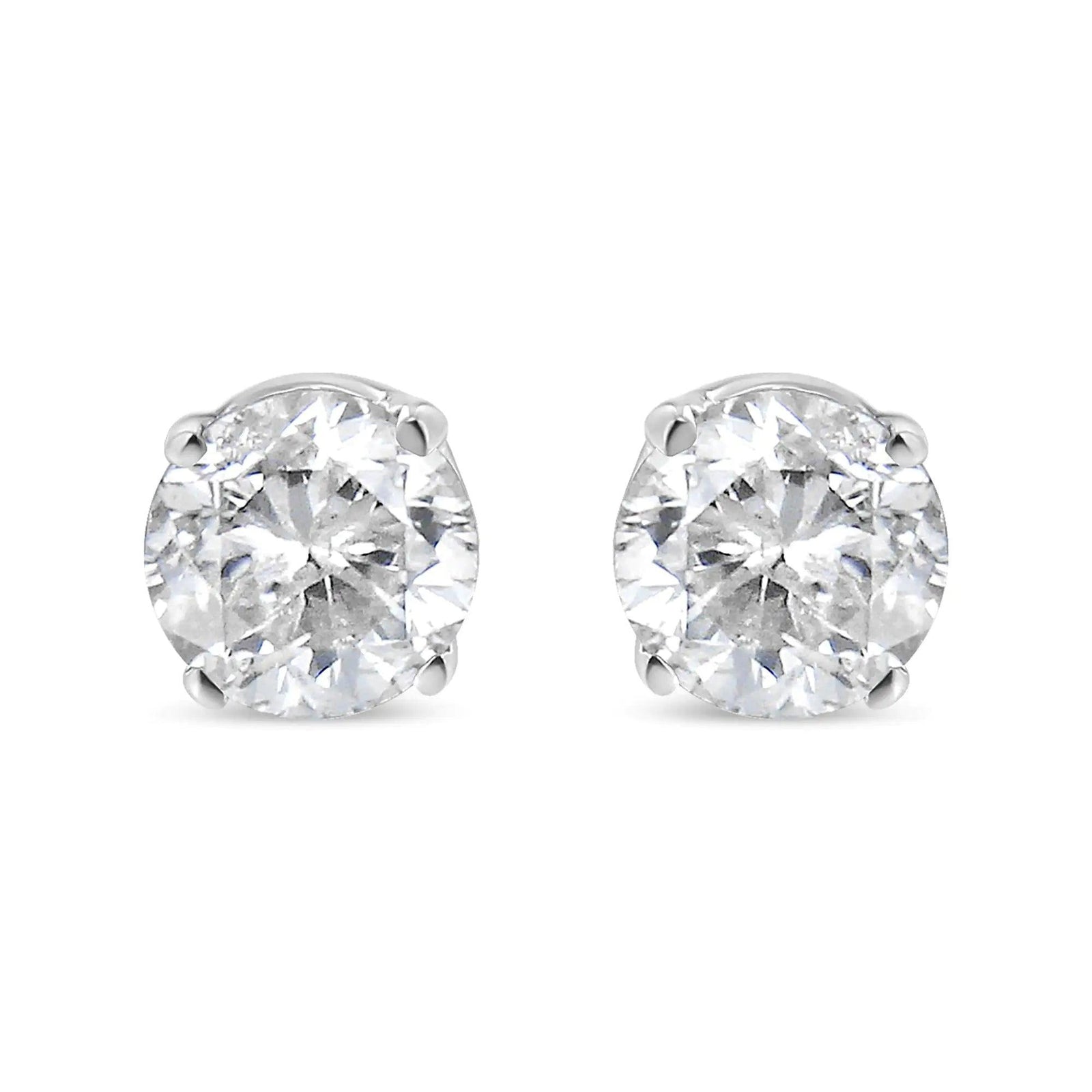 10K White Gold 3/8 Cttw Round Brilliant-Cut Near Colorless Near Colorless Diamond Classic 4-Prong Stud Earrings (I-J Color, I1-I2 Clarity) - Evallys.com # #