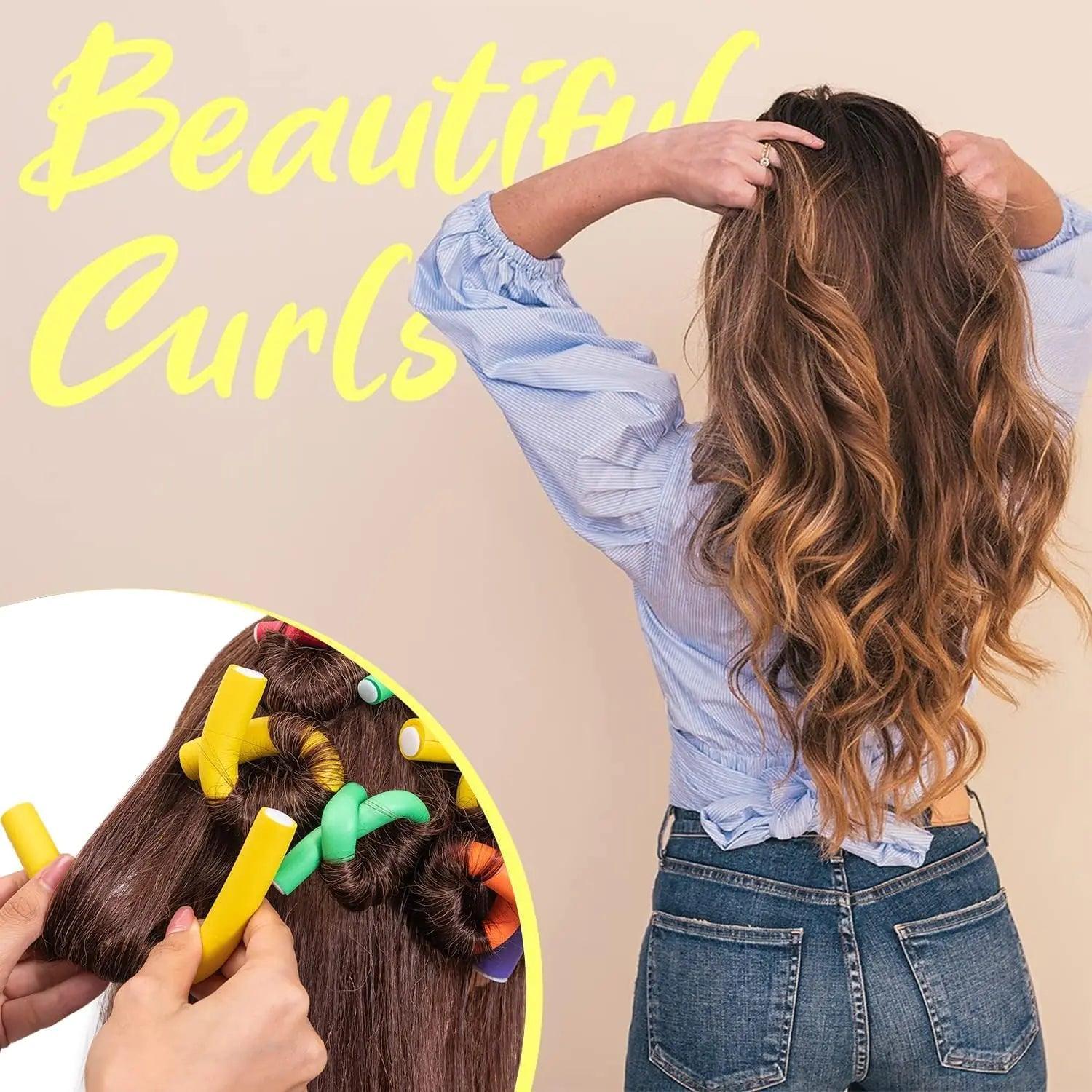 47 pcs 7'' Hair Curlers Rollers Flexi Rods Flexible Curling Rods Set No Heat Heatless Bendy Foam Hair Curls for Long,Medium,Short Hair to Sleep in Pink - Evallys.com # #