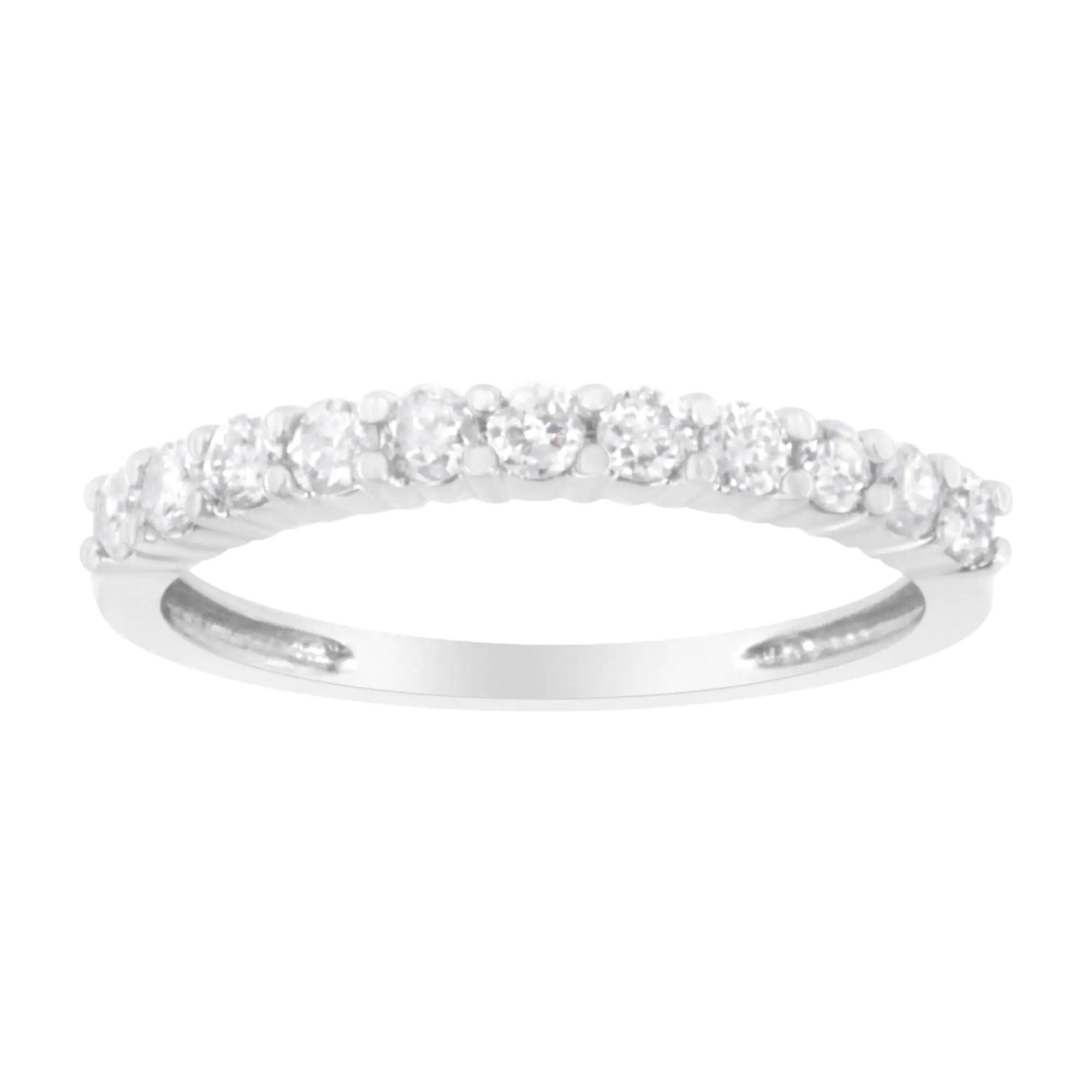 .925 Sterling Silver 1/2 cttw Shared Prong-Set Brilliant Round-Cut Diamond 11 Stone Band Ring (I-J Color, SI2-I1 Clarity) - Evallys.com # #