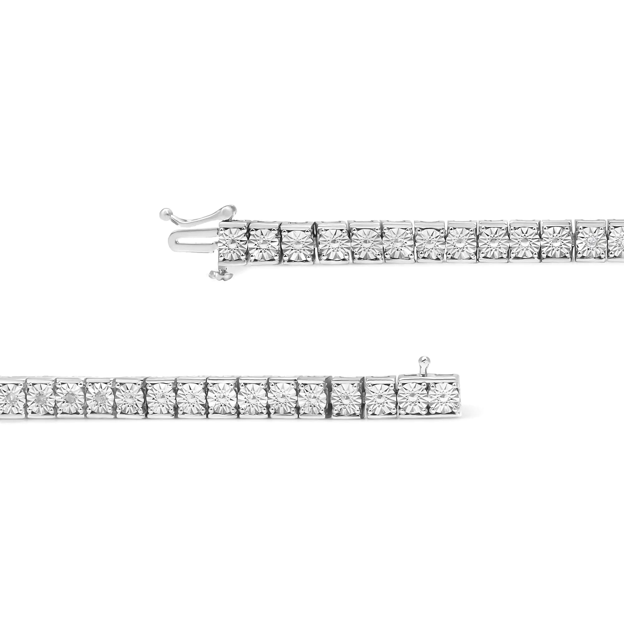 .925 Sterling Silver 1/10 Cttw Miracle Set Diamond and Beaded Tennis Link Bracelet (I-J Color, I2-I3 Clarity) - 7.25" Inches - Evallys.com # #