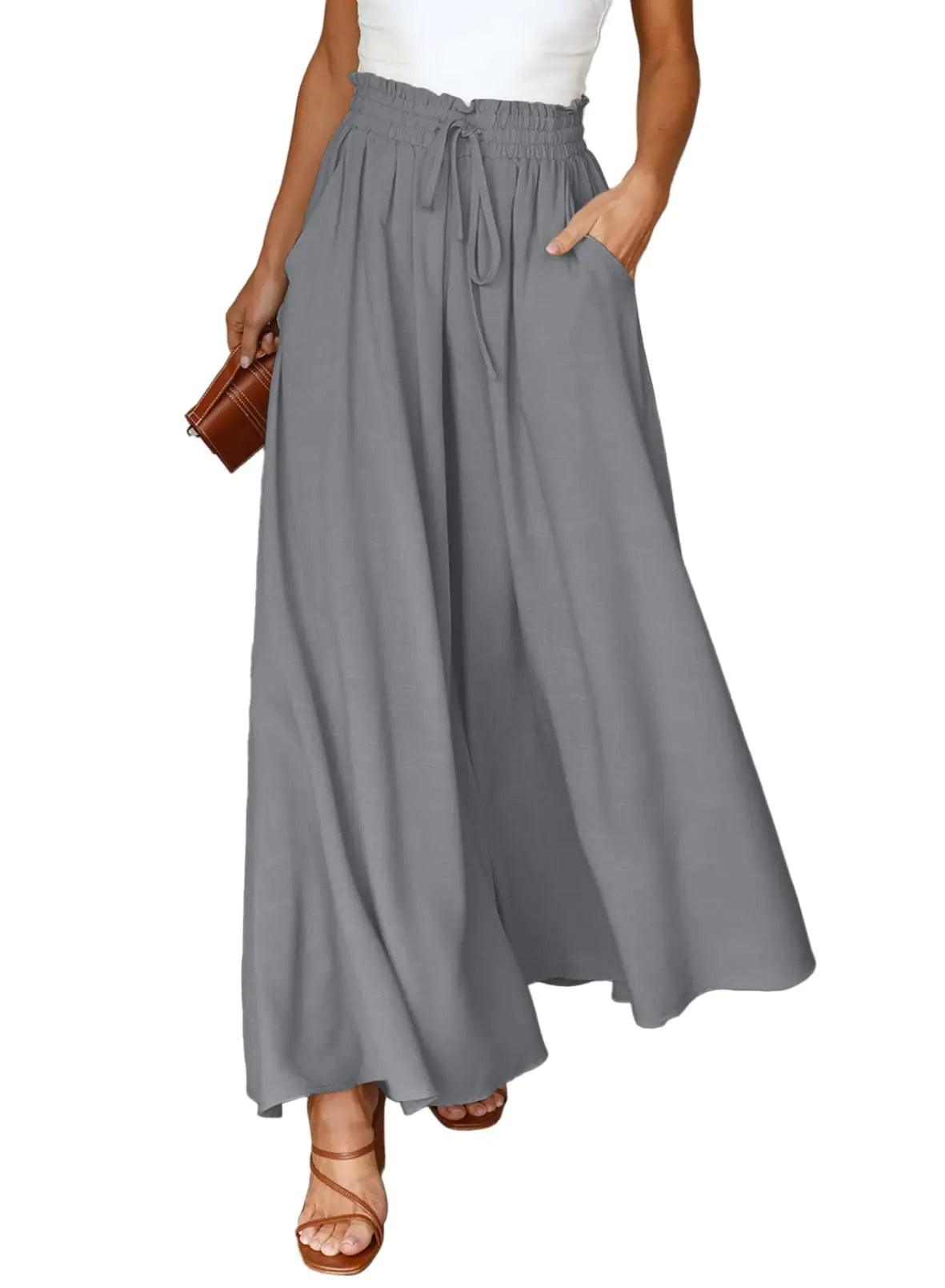 Dokotoo Pants for Women Casual Elastic Waist Wide Leg Pants with Pockets X-Large 1 Gray - Evallys.com # #