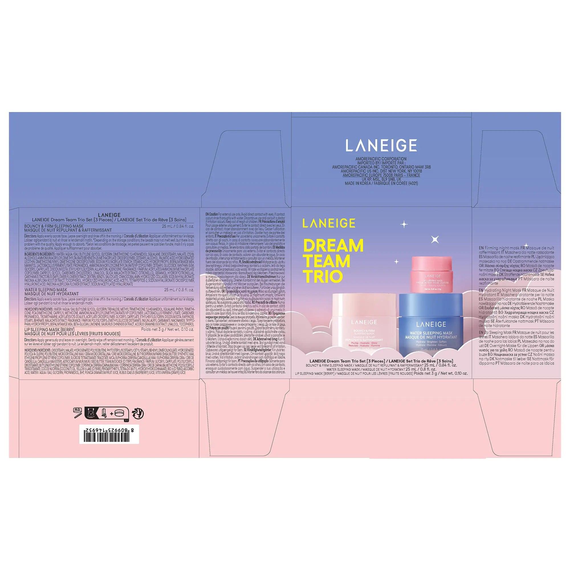 LANEIGE Water Sleeping Mask: Korean Overnight Mask, Squalane, Probiotic-Derived Complex, Hydrate, Barrier-Boosting, Visibly Smooth and Brighten Dream Team Trio - Evallys.com # #