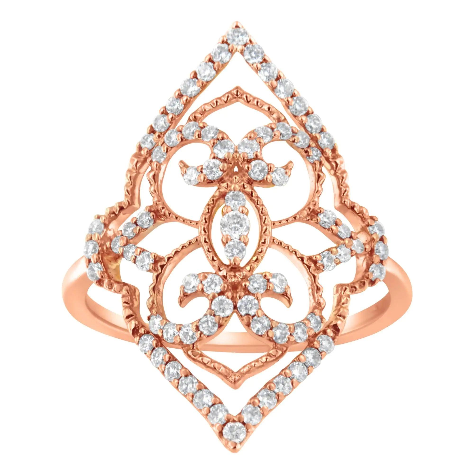 10K Rose Gold Diamond Cocktail Ring (1/2 Cttw, H-I Color, I1-I2 Clarity) - Evallys.com # #