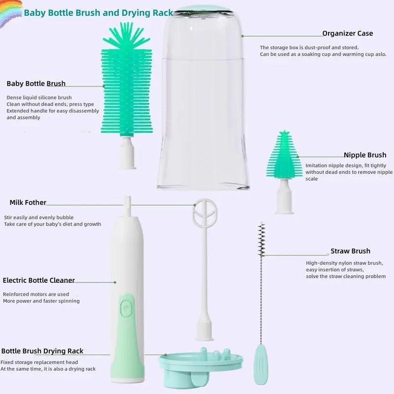 Electric Bottle Cleaning Brush, Baby Bottle Brush Cleaner Water Bottle Cleaning Kit, Nipple Brush Pacifier Cleaner Straw Cleaner Brush for Newborns,6 Packs Set - Evallys.com # #