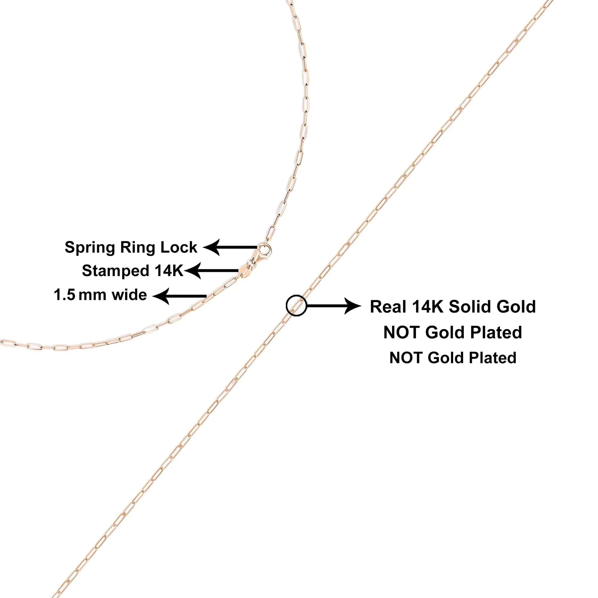 Unisex Solid 14K Gold 1.5mm Paperclip Chain Necklace - Choice of Length and Metal Color - Evallys.com