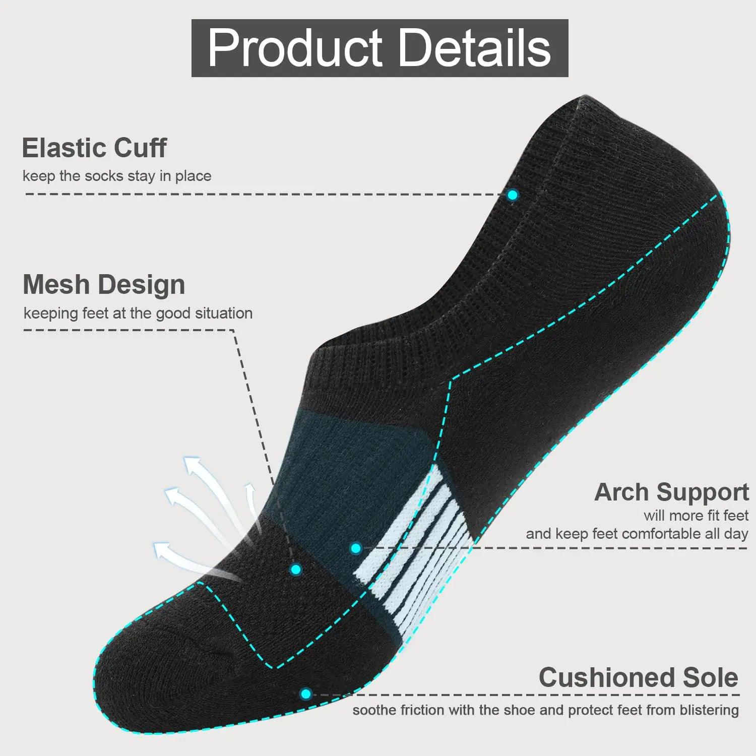 Toes Home No Show Socks Womens Cushioned Low Cut Athletic Hidden Liner for Sneakers Ankle Invisible Running Socks 4/6 Pairs 6-9 6 Black - Evallys.com # #