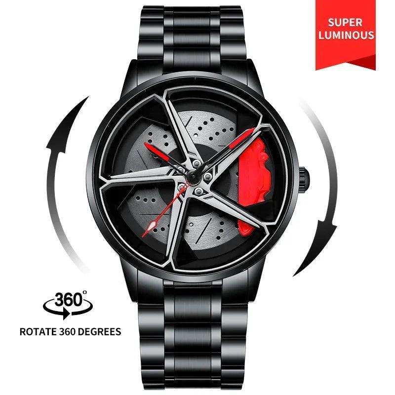 Sports Car Wheel Hub Men Watch Waterproof Rotate Watches Rim Watch Spinning Men'S Sports 360° Rotate Wheel Watches for Men Clock - Evallys.com # #