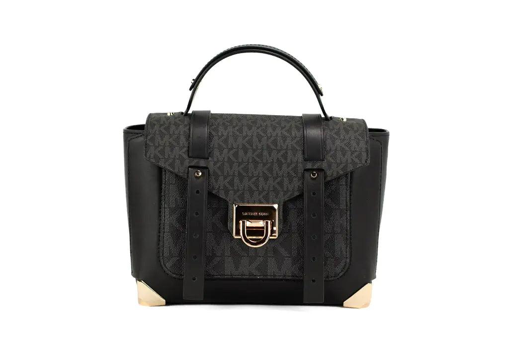 Michael Kors Manhattan Medium Black Leather Top Handle School Satchel Handbag - Evallys.com # #