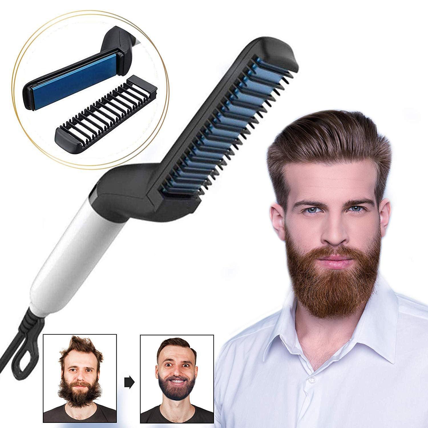 Electric Hair Straightener Brush,Men Quick Beard Straightener Styler Comb,Hair Straightening,Curly Hair Straightening Comb,Side Hair Detangling,Multifunctional Hair Curling Curler - Evallys.com # #