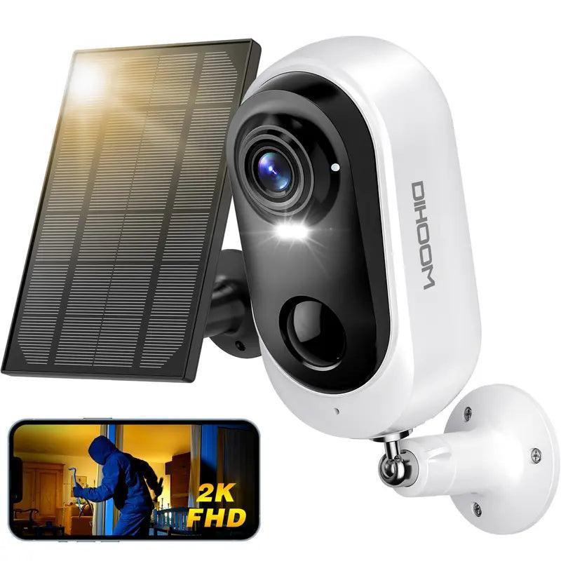 Solar Battery Powered Wireless 2.4Ghz WIFI Indoor/Outdoor Security Camera with 2K 3MP Full HD, AI Detection, Color Night Vision and Siren Alarm - Evallys.com # #